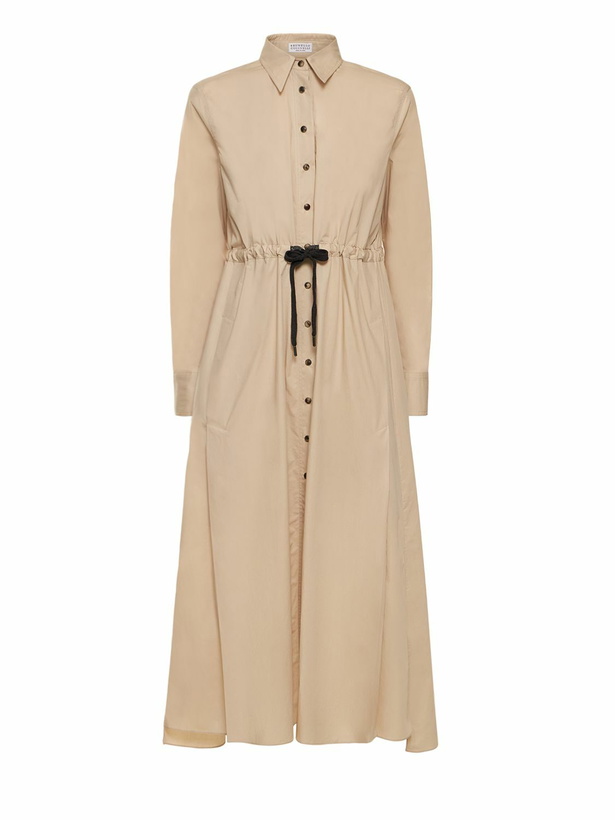 Photo: BRUNELLO CUCINELLI - Poplin Buttoned Long Sleeve Midi Dress