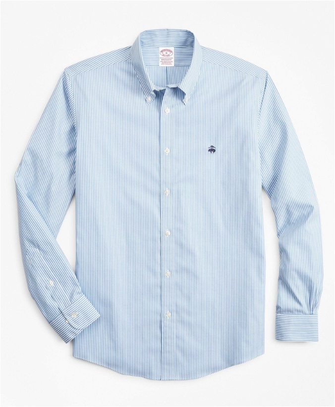 Photo: Brooks Brothers Men's Stretch Madison Relaxed-Fit Sport Shirt, Non-Iron Stripe | Light Blue