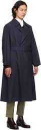 YLÈVE Navy Highdensity Cotton Broad Liner Trench Coat