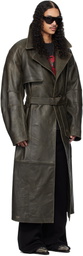 LU'U DAN Khaki Bastard Military Leather Trench Coat