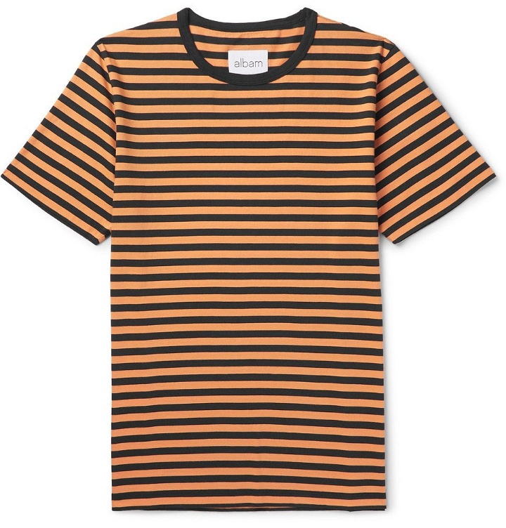 Photo: Albam - Striped Cotton-Jersey T-Shirt - Orange