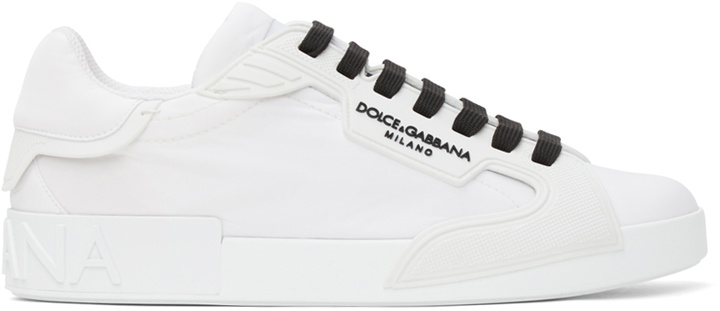 Photo: Dolce & Gabbana White Nylon Portofino Sneakers