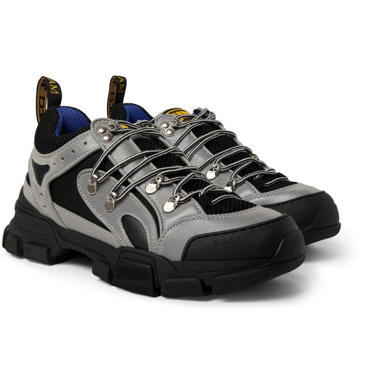 Photo: Gucci - Flashtrek Reflective Rubber, Leather and Mesh Sneakers - Men - Silver