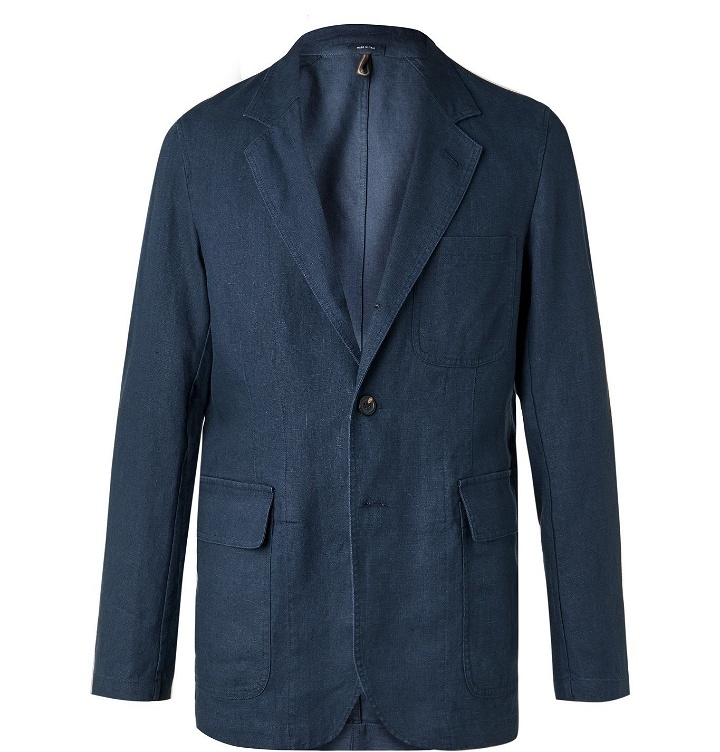 Photo: Drake's - Unstructured Linen Suit Jacket - Blue