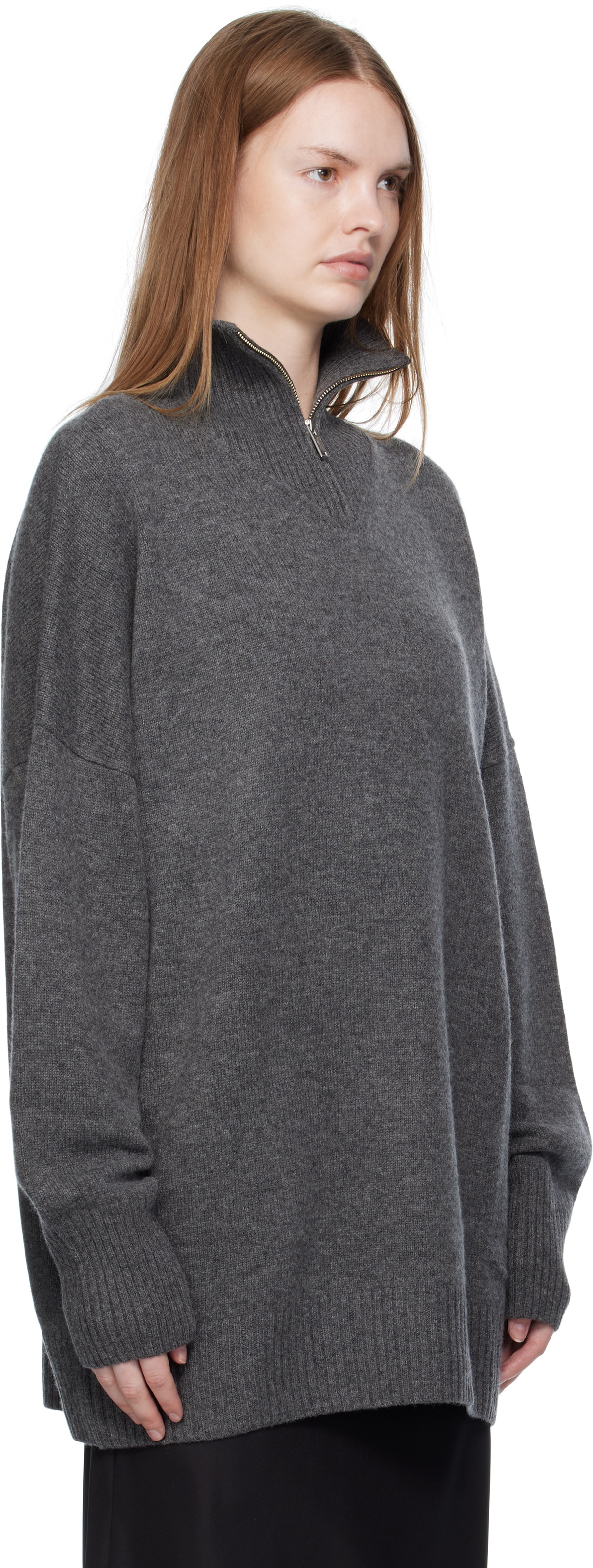 Paris Georgia Gray Oversized Zip Sweater