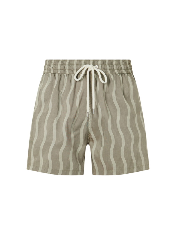 Photo: Frescobol Carioca - Rio Linen Blend Cabana Wave -Print Swim Short - Green
