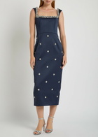 Rebecca Vallance Ayla Crystal-embellished Satin-crepe Midi Dress Navy