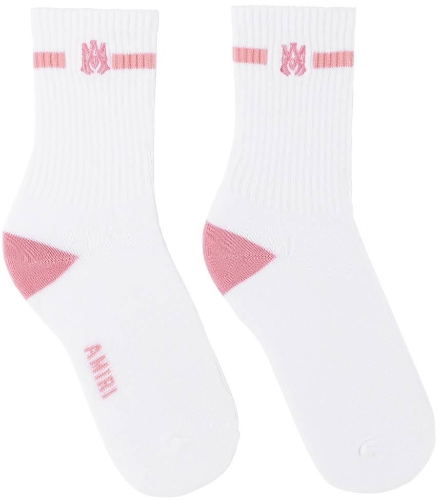 AMIRI Kids White & Pink M.A. Embroidery Socks
