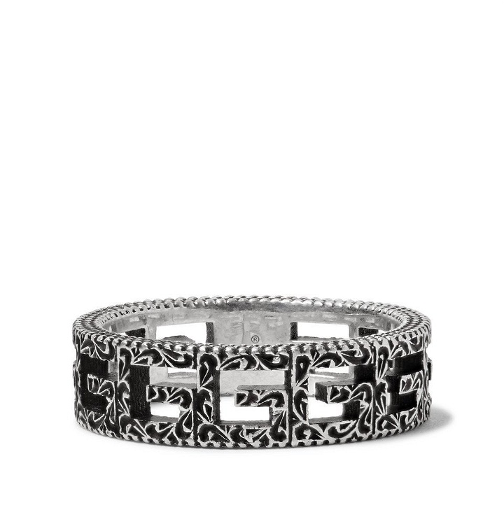 Photo: Gucci - Engraved Burnished Sterling Silver Ring - Silver