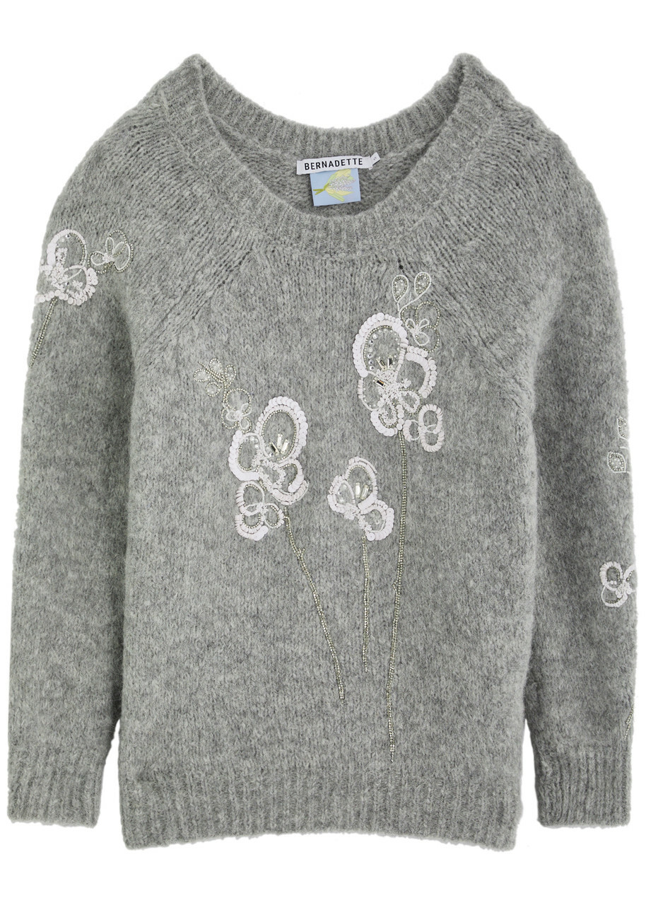 Bernadette Orchidea Embellished Alpaca-blend Jumper Grey Light
