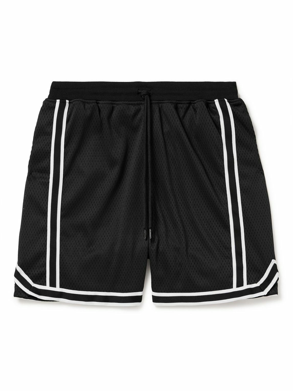 John Elliott - Straight-Leg Striped Mesh Drawstring Shorts - Black John ...