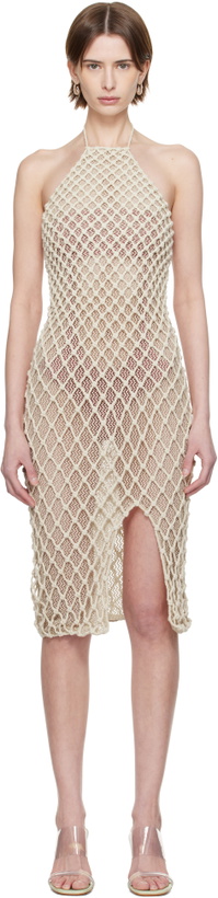 Photo: Isa Boulder SSENSE Exclusive Beige High Halter Neck Midi Dress