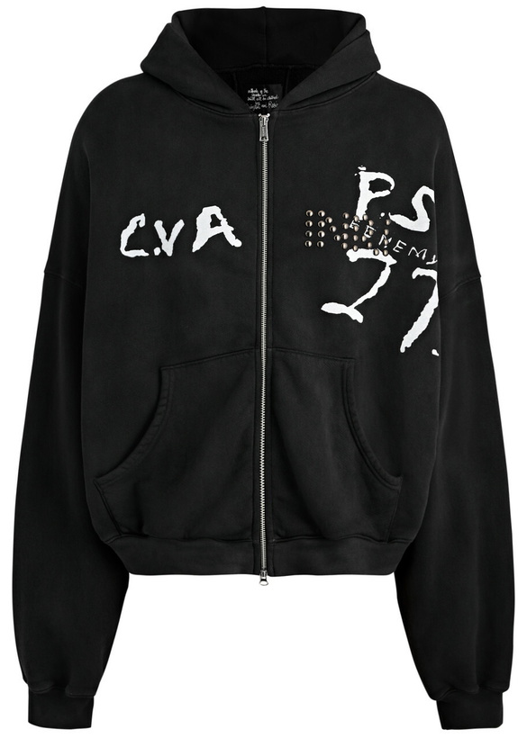 Photo: Rivington Roi Rebis Inri Embellished Hooded Cotton Sweatshirt Black