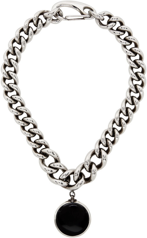 Photo: Alexander McQueen Silver & Black Oversized Chain Hook Necklace