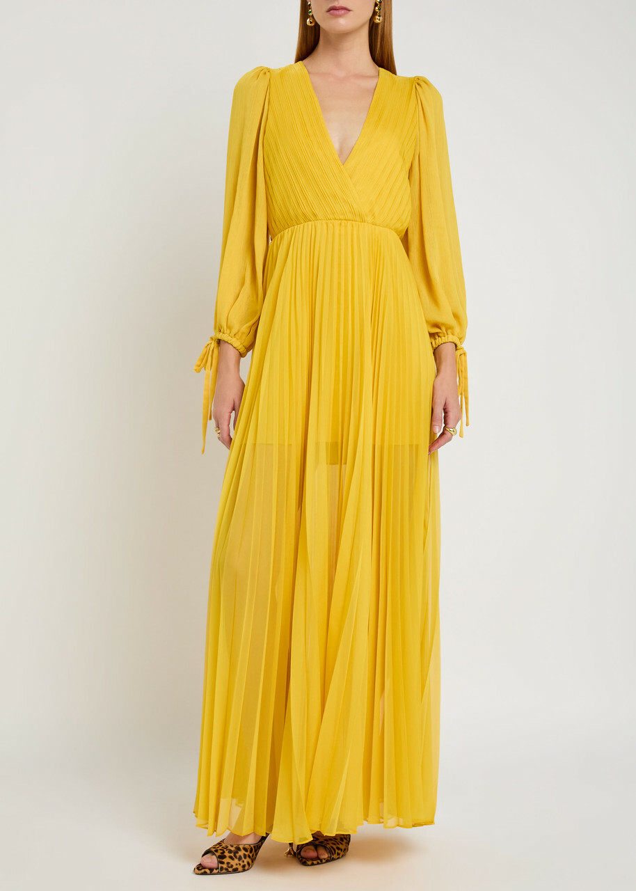 Alice + Olivia Nya Pleated Chiffon Maxi Dress Yellow