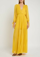 Alice + Olivia Nya Pleated Chiffon Maxi Dress Yellow