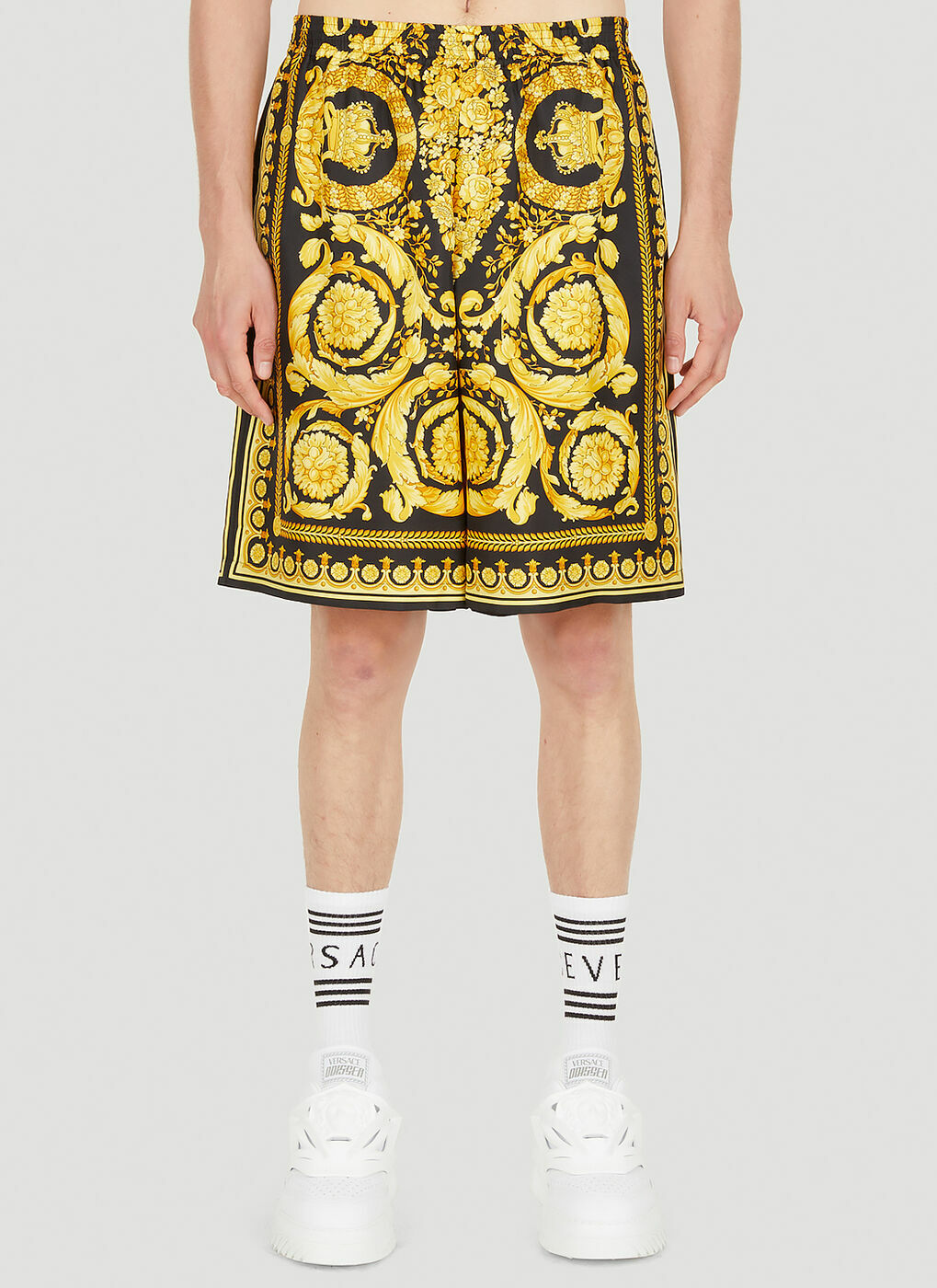 Barocco Silk Shorts in Black Versace