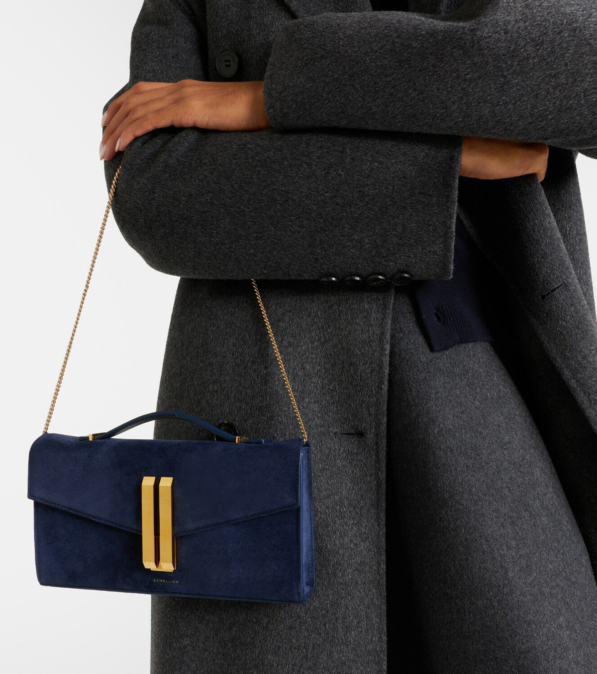 DeMellier Vancouver leather-trimmed suede clutch