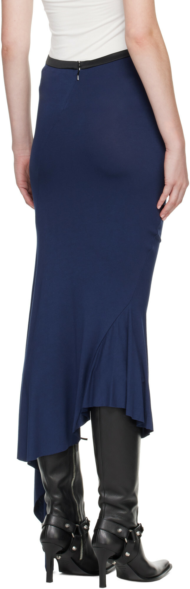 AARON ESH Navy Fishtail Maxi Skirt