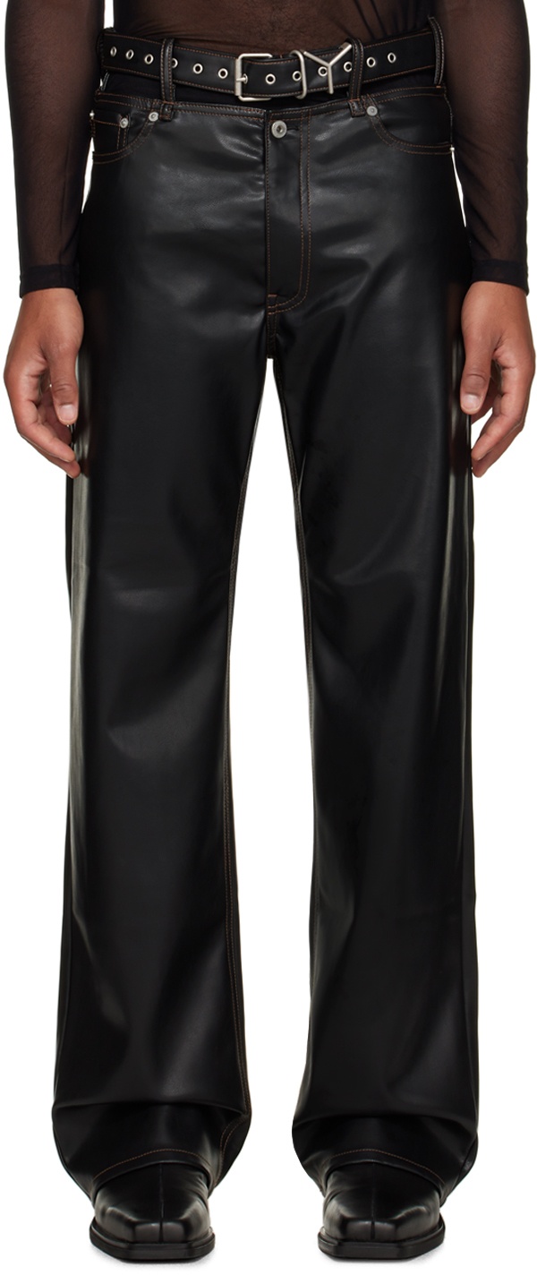 Y/Project Black Y Belt Faux-Leather Pants Y/Project