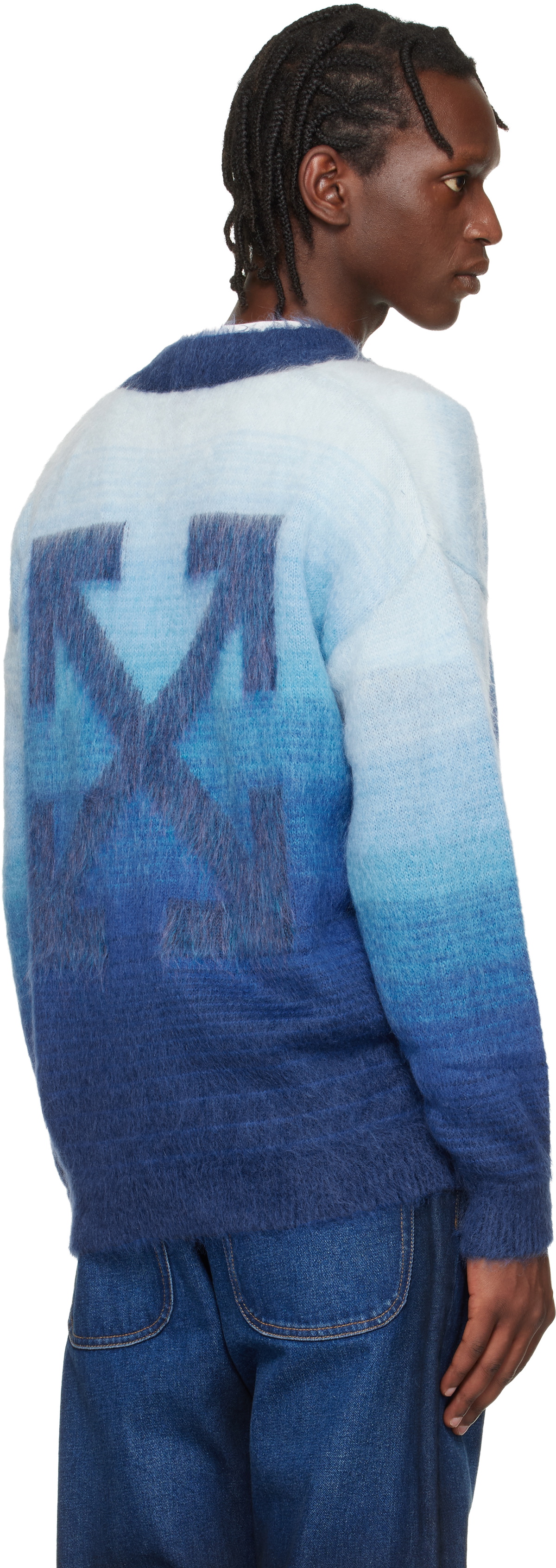Off-White Navy Mohair Arrow Gradient Knit Cardigan