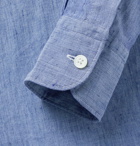 ERMENEGILDO ZEGNA - Cutaway-Collar Mélange Slub Linen and Cotton-Blend Shirt - Blue