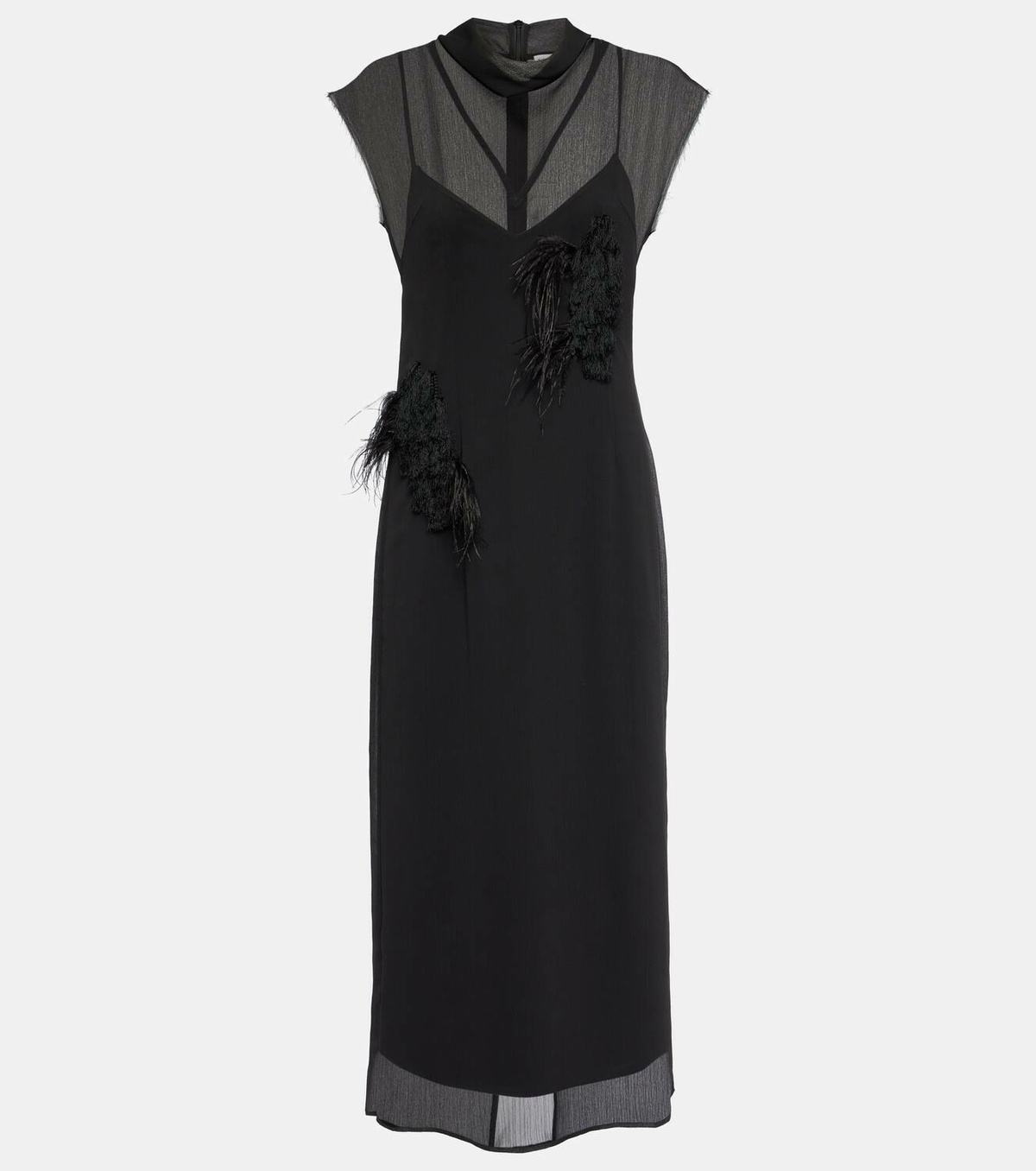 Xu Zhi Feather-trimmed midi dress