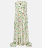 Là Fuori Draped floral caped gown