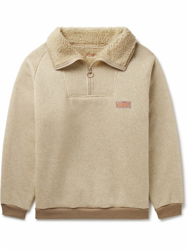 Photo: KAPITAL - Alpine Logo-Appliquéd Fleece-Lined Knitted Half-Zip Sweatshirt - Neutrals