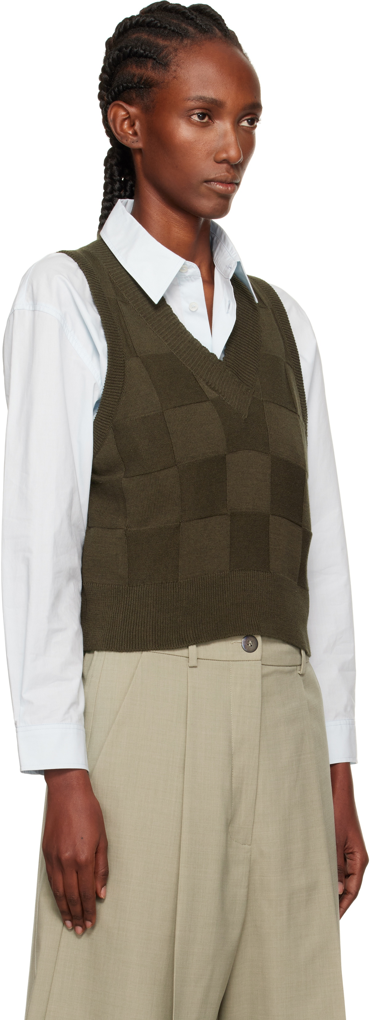 Cordera Khaki Checkered Cotton & Cashmere Vest