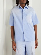 LOEWE - Paula's Ibiza Convertible-Collar Logo-Appliquéd Frayed Cotton-Twill Shirt - Blue