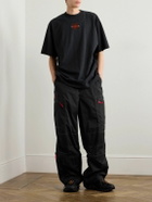 Balenciaga - Wide-Leg Convertible Logo-Embroidered Twill Cargo Trousers - Black