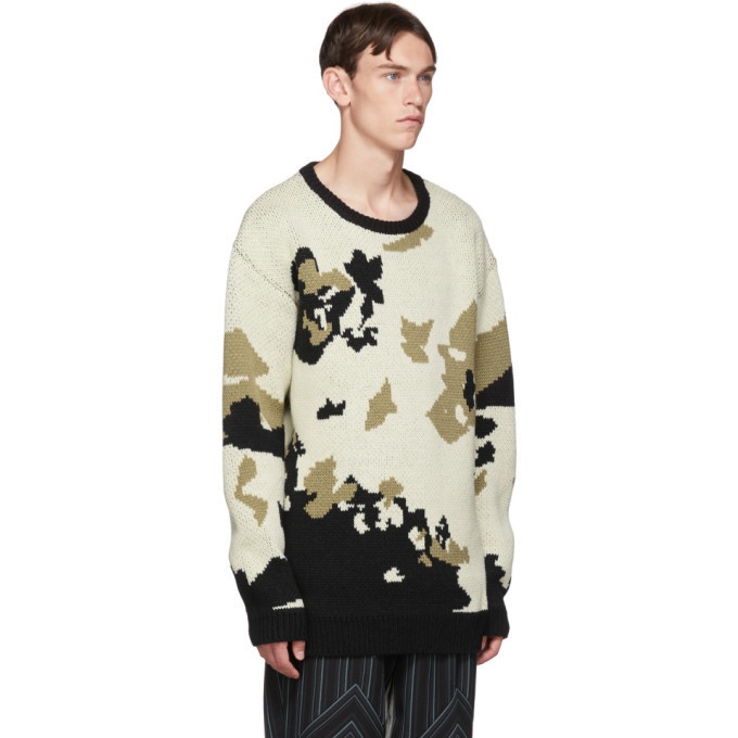 BED J.W. FORD Off-White and Black Wool Cow Knit Sweater BED J.W. FORD