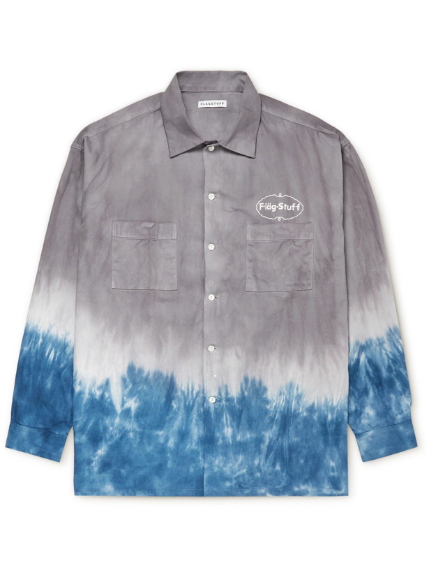 Photo: FLAGSTUFF - Logo-Embroidered Dip-Dyed Cotton Shirt - Gray