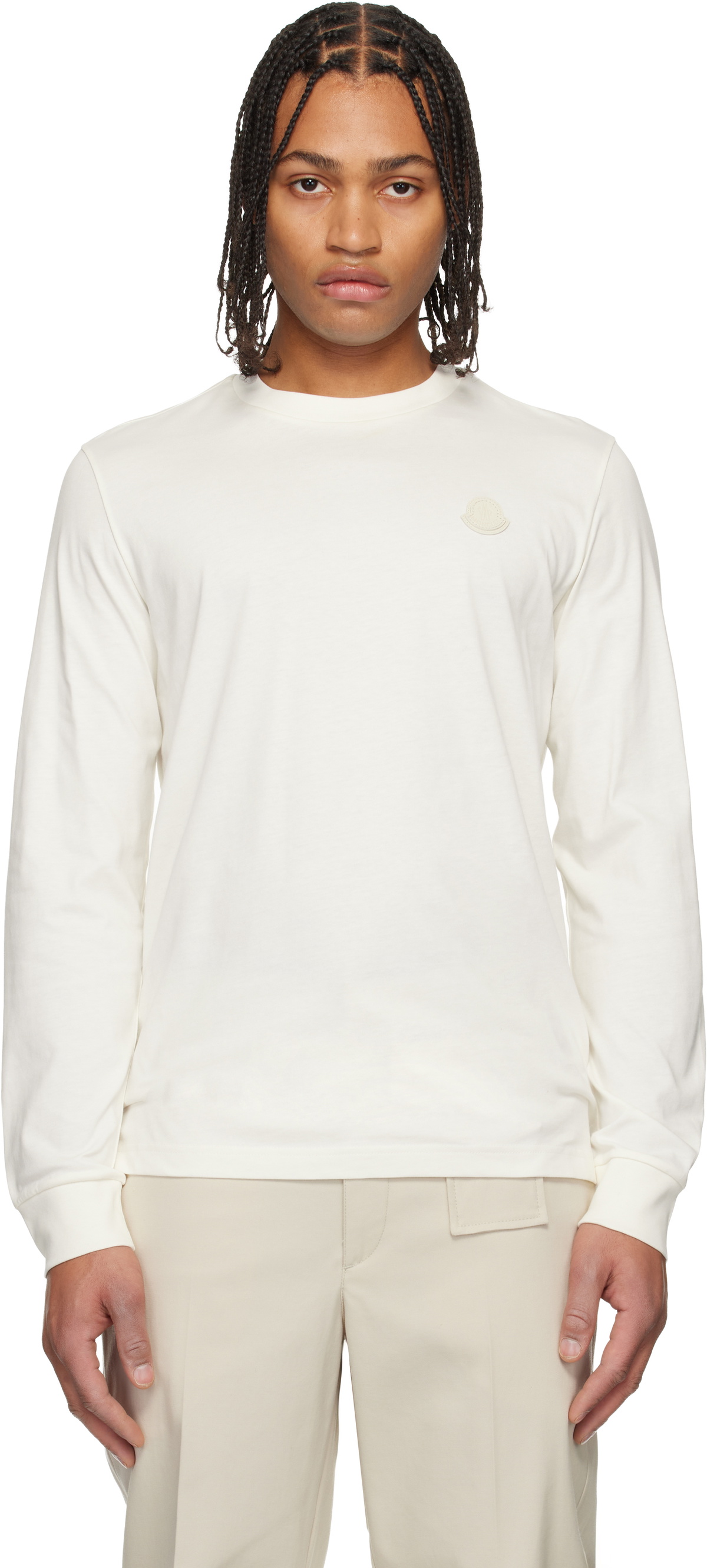 Moncler Men's Genius x HYKE Long Sleeve Logo T-Shirt in White Moncler