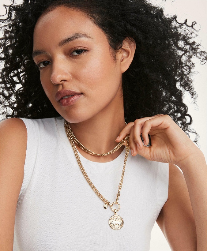 Photo: Brooks Brothers Women's Chain Logo Coin Necklace | Gold
