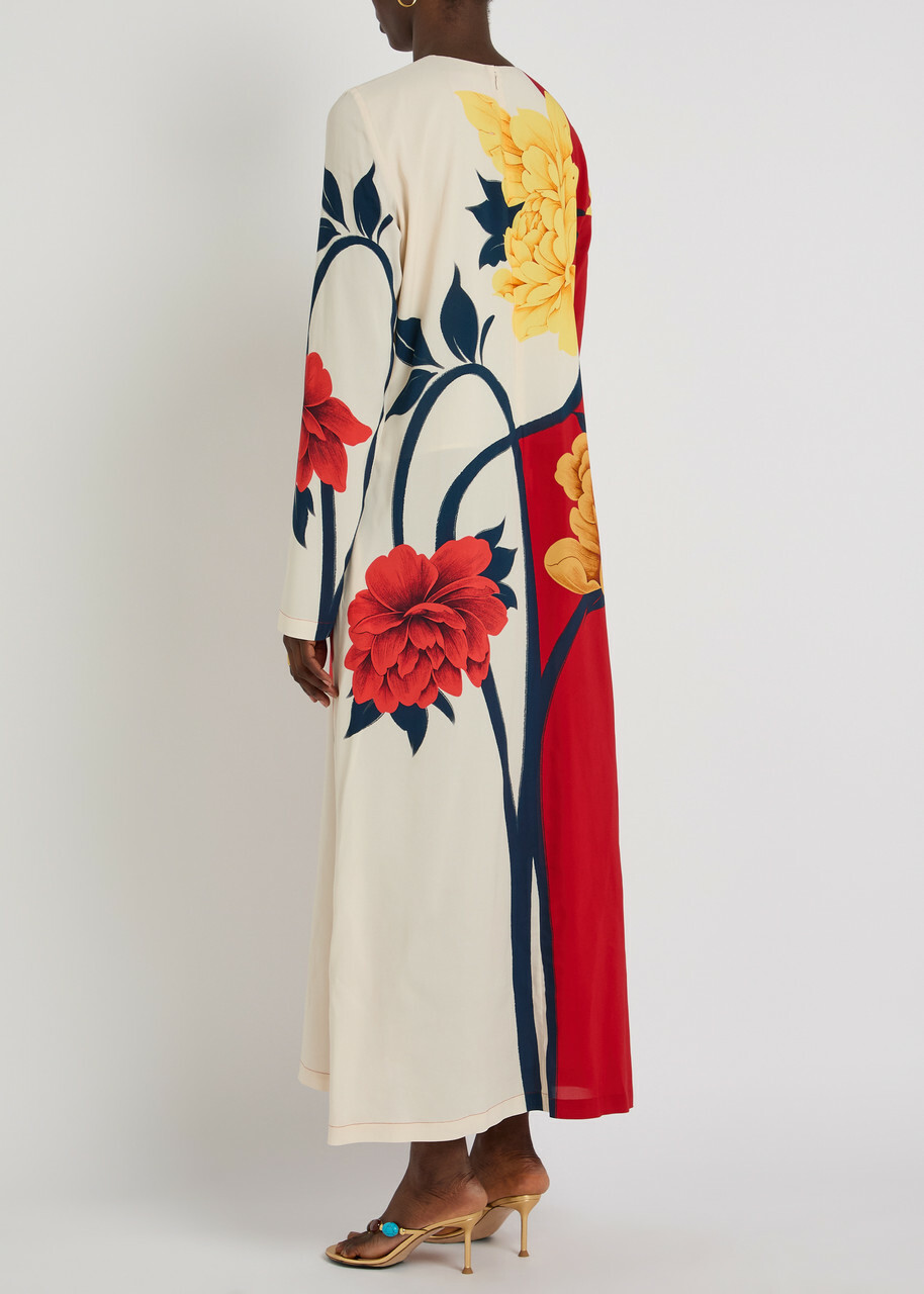LA Double J Floral-print Stretch-crepe Midi Dress Multicoloured