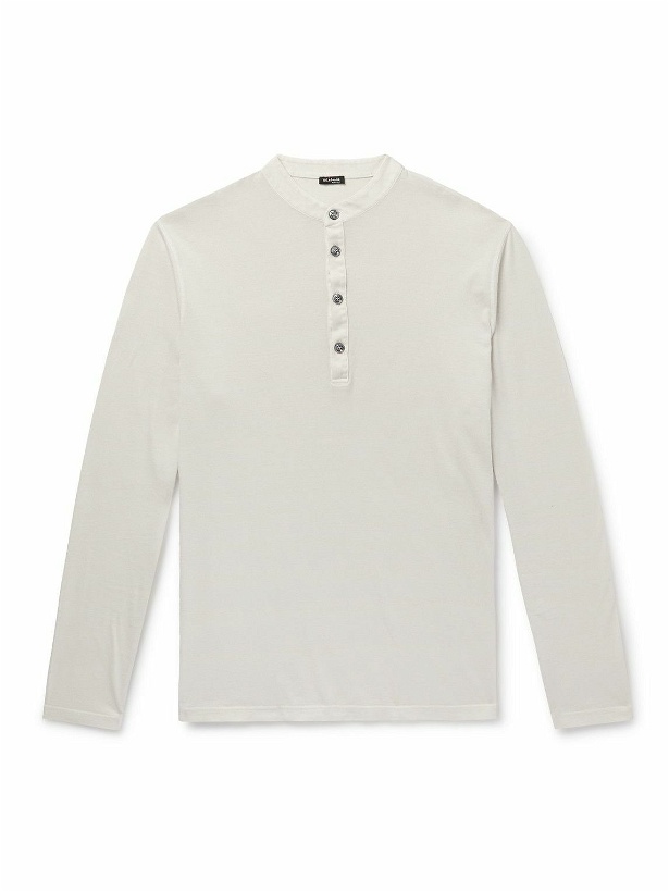 Photo: Kiton - Cotton and Cashmere-Blend Jersey Henley T-Shirt - Neutrals