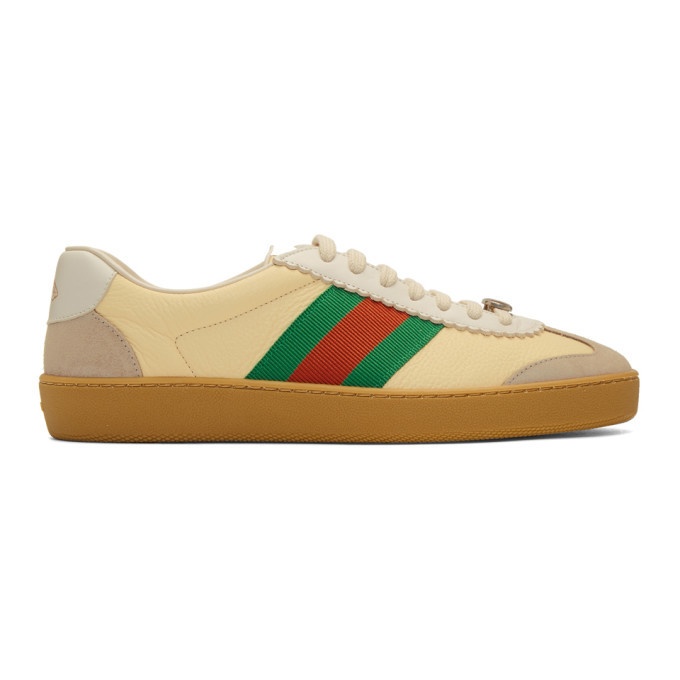 Gucci - Webbing-Trimmed Leather and Suede Sneakers - Men - Yellow Gucci