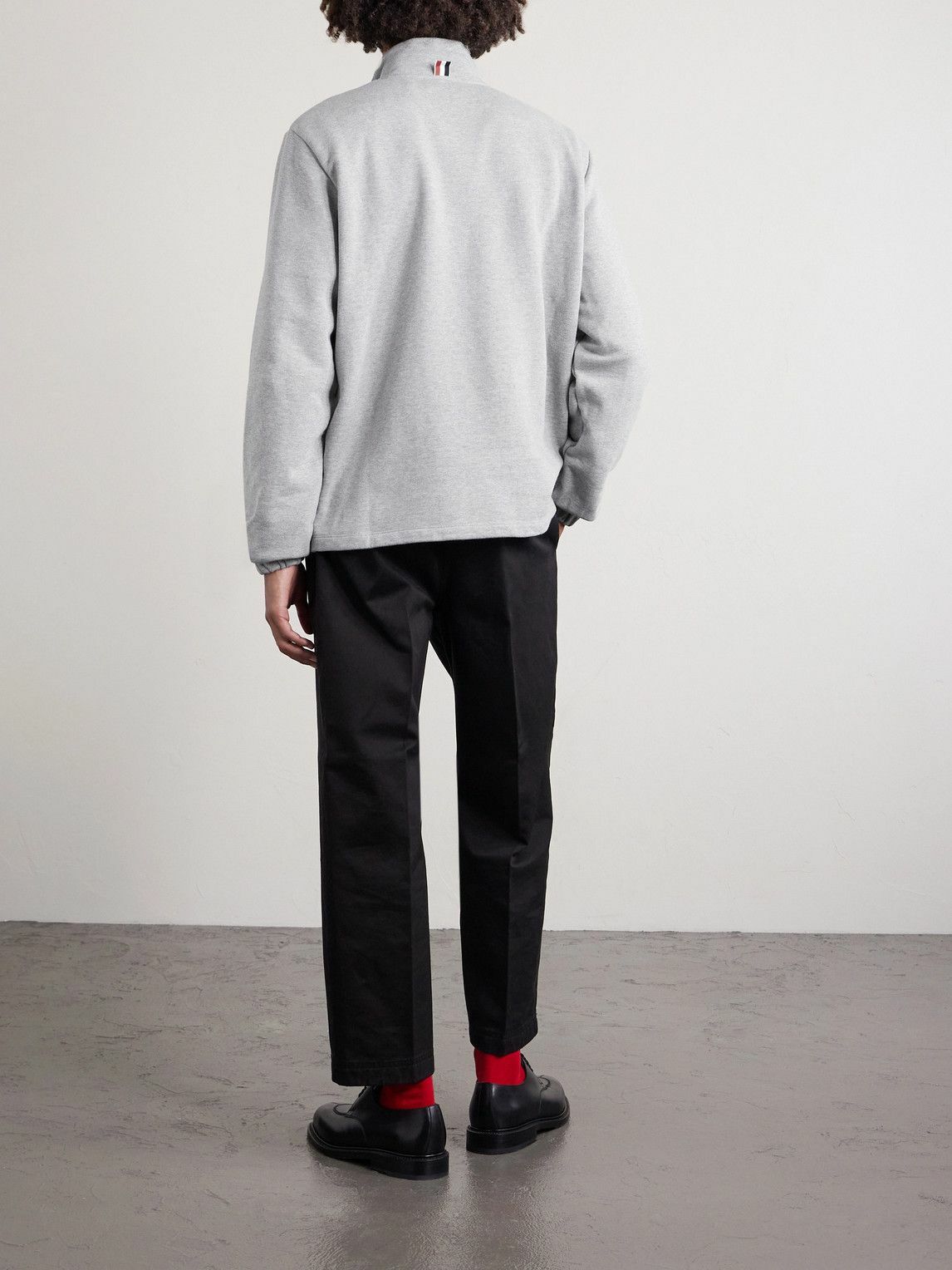 Thom Browne - Logo-Appliquéd Cotton-Jersey Half-Zip Sweatshirt - Gray