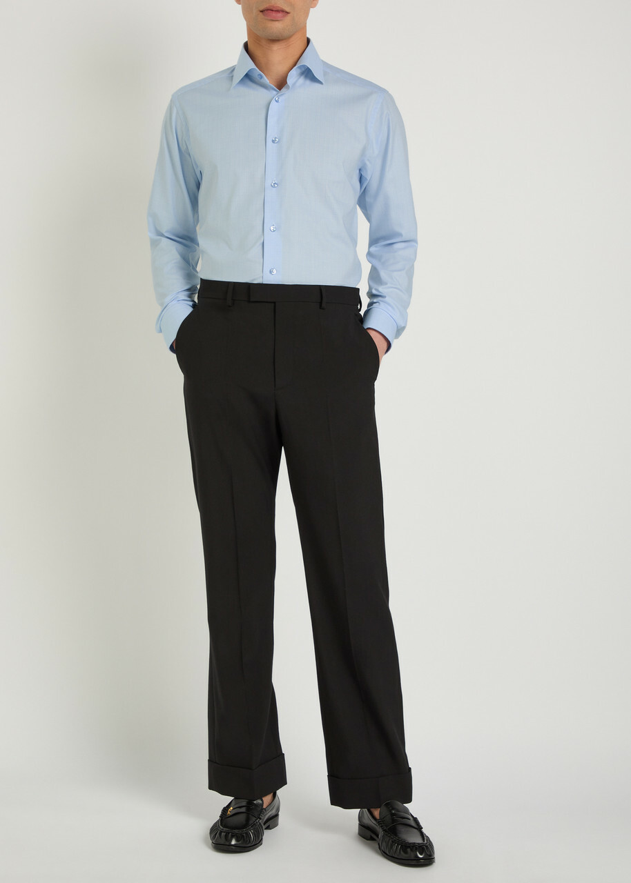 Eton Checked Cotton-blend Shirt Light Blue