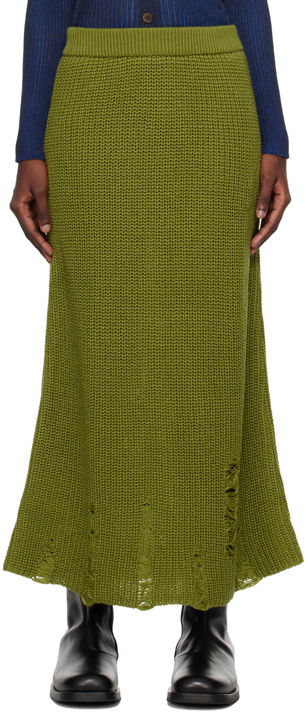 Song for the Mute Green Distressed Midi Skirt