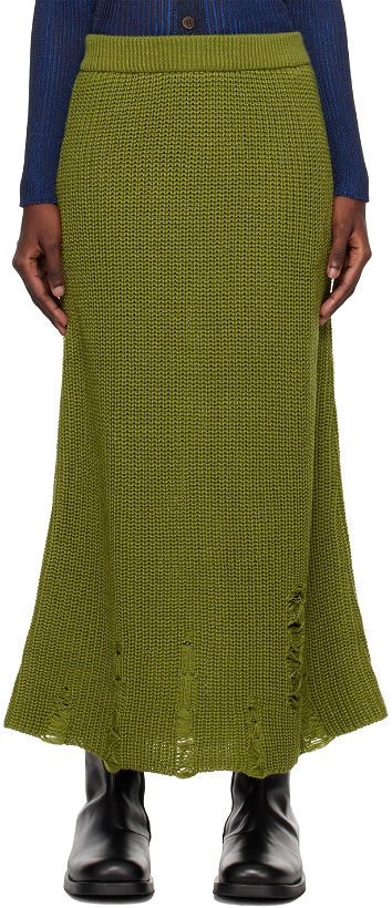 Photo: Song for the Mute Green Distressed Midi Skirt