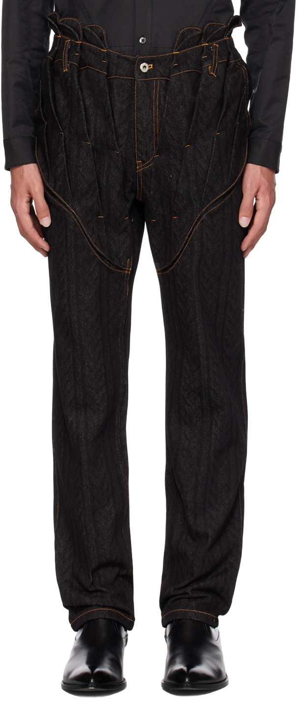 Juntae Kim SSENSE Exclusive Black Gathered Corset Jeans