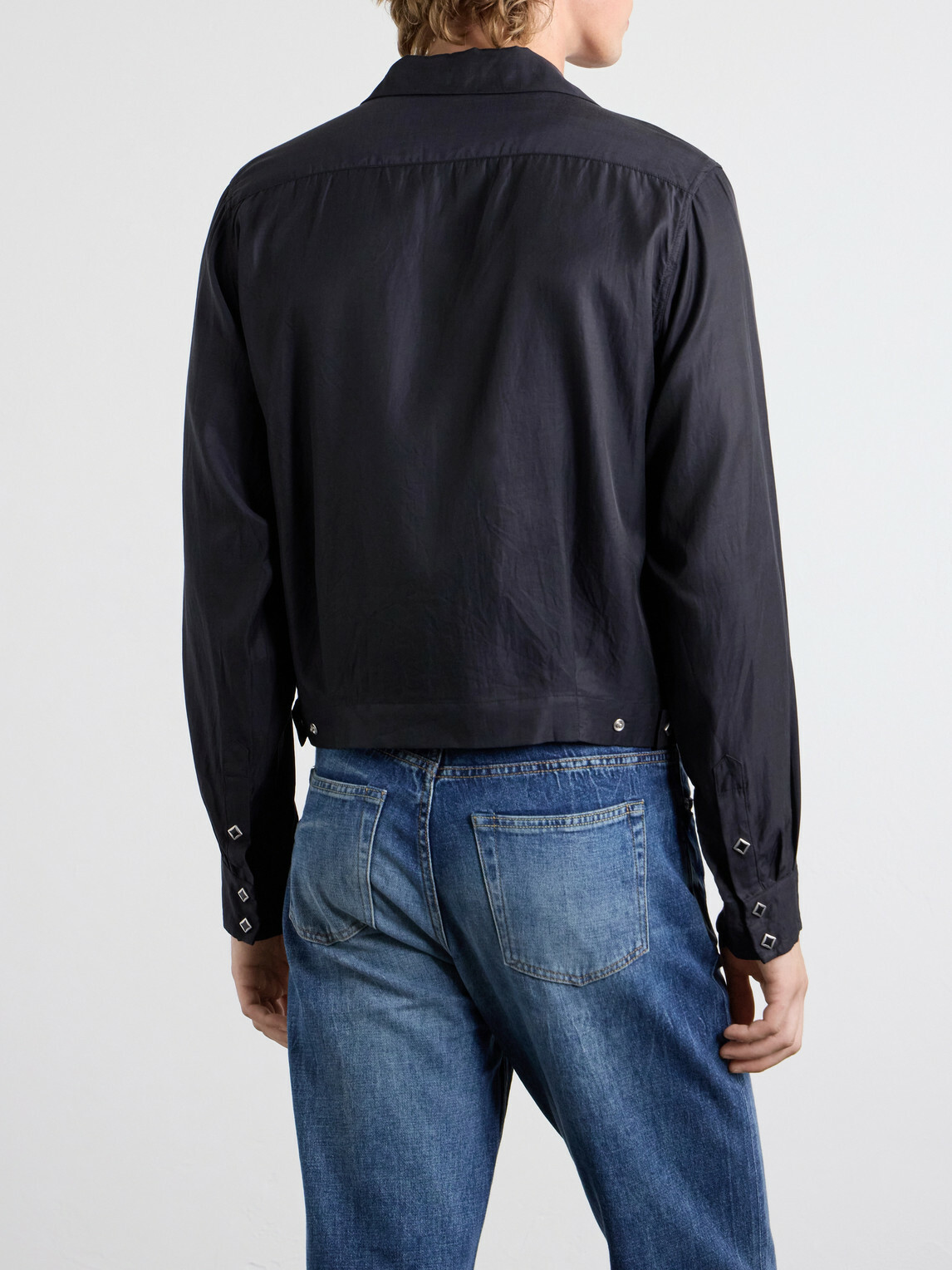 KAPITAL - Drizzler Camp-Collar Embroidered-Detail Satin Jacket - Black
