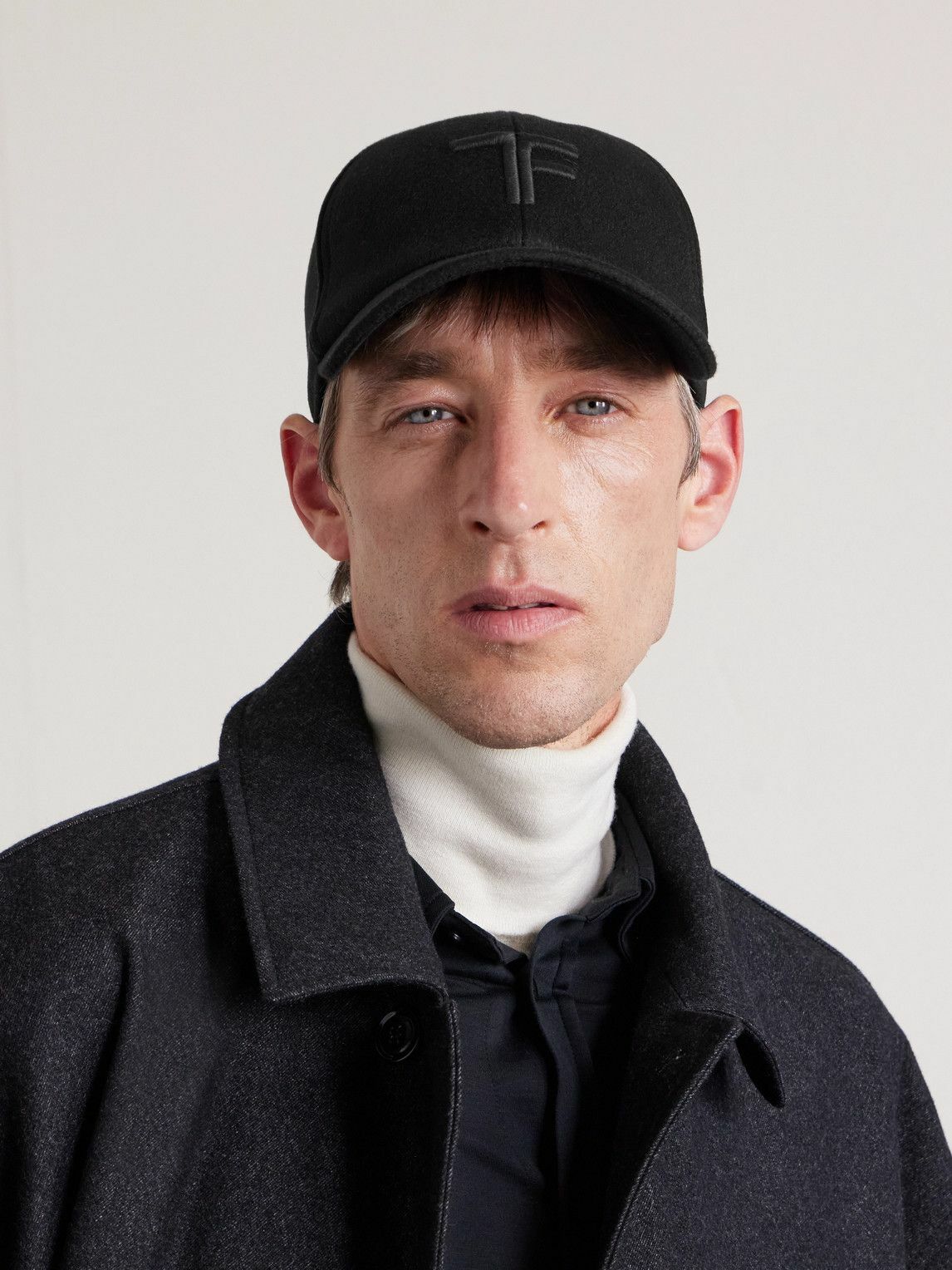 TOM FORD - Leather-trimmed Logo-Embroidered Cashmere Baseball Cap - Black