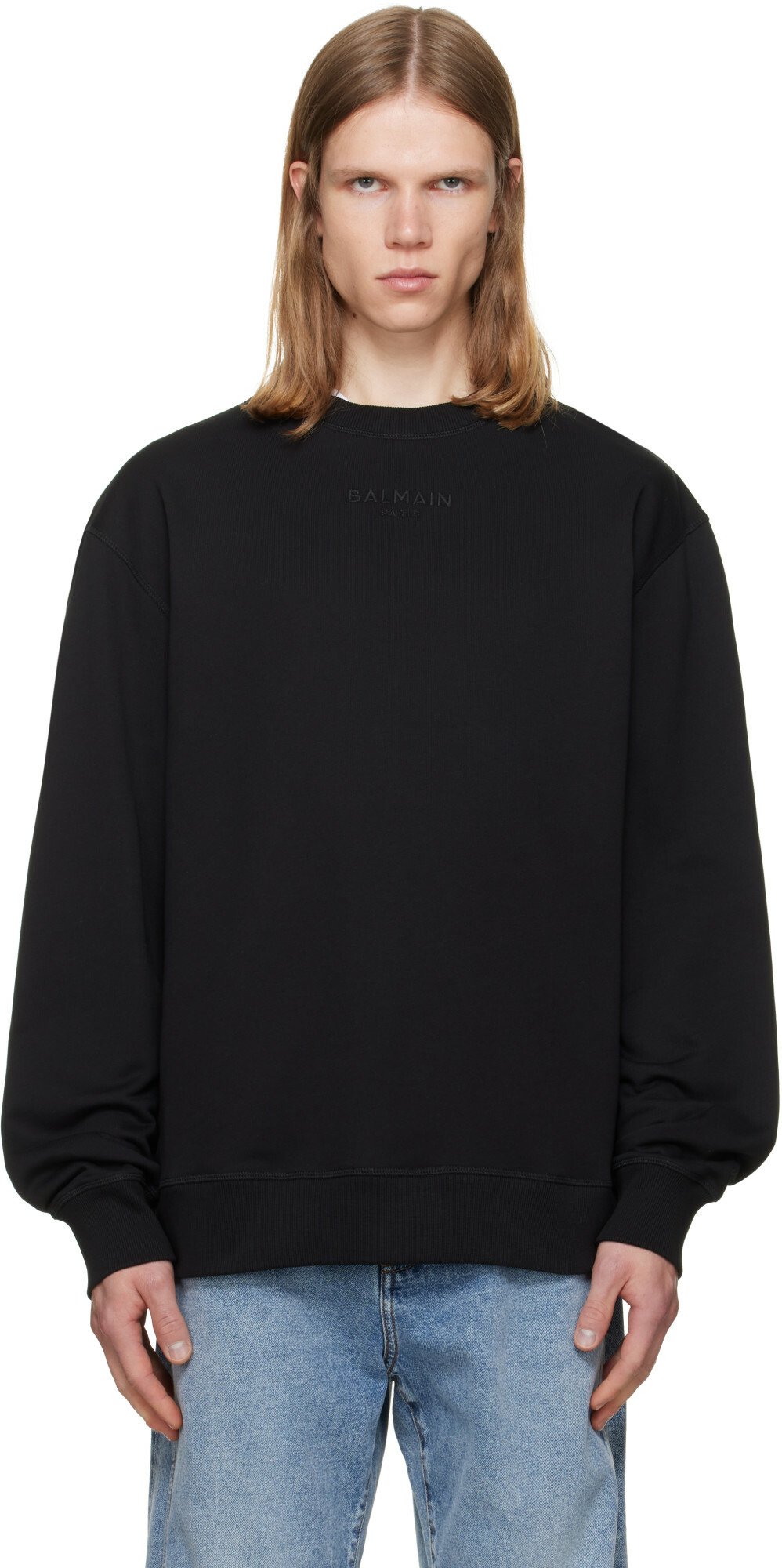 BALMAIN Black Embroidered 'Balmain Paris' Sweatshirt