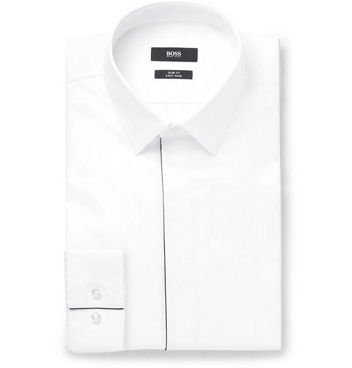 Photo: Hugo Boss - White Ivan Slim-Fit Cotton-Poplin Tuxedo Shirt - White