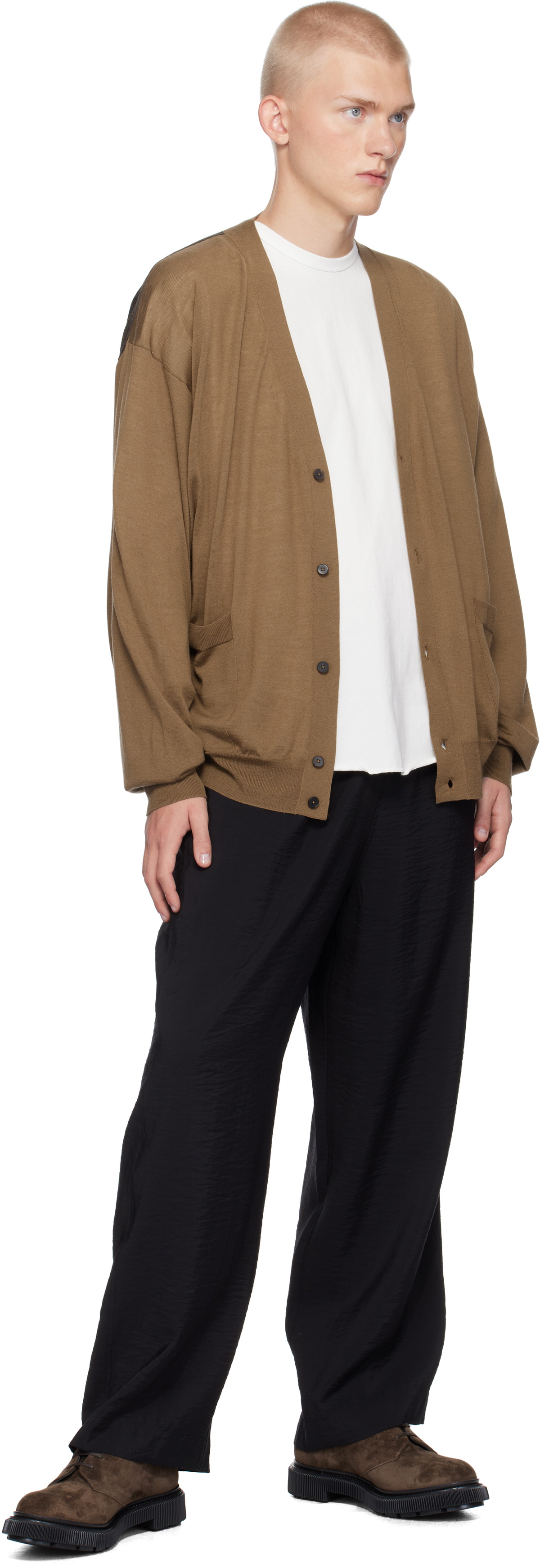 YLÈVE Brown Superfine 120's Biella Yarn Knit Cardigan