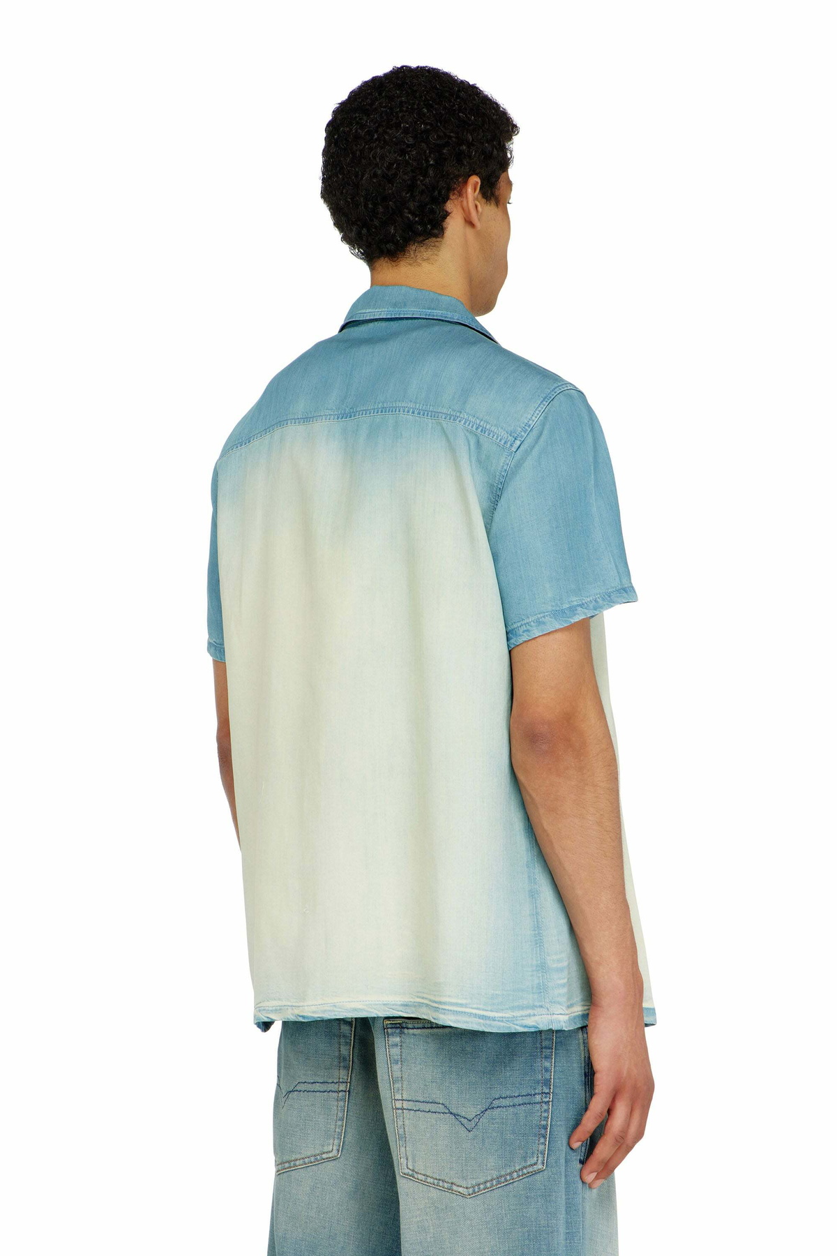 Diesel Short-sleeve shirt in fluid overdyed denim - Denim Shirts Mens in Blue